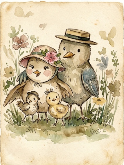 Songbird Family Heirloom Watercolor Print